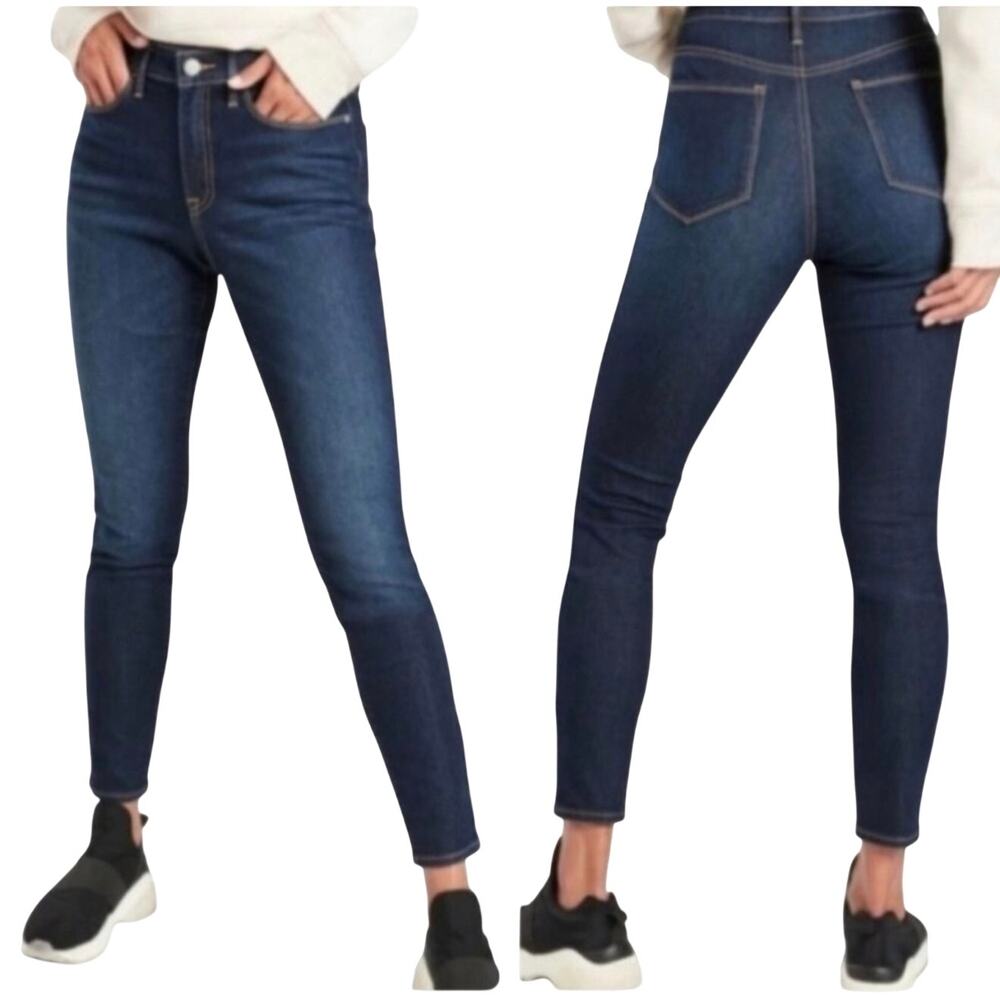 Athleta Sculptek Skinny Jeans, Dark Indigo Wash, Mid Rise Stretch, Size 14